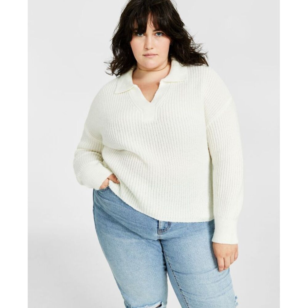 Trendy Plus Size Polo Collar Sweater